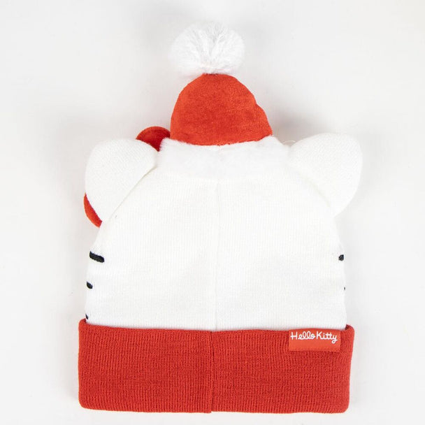 Bonnet de Noël Hello Kitty CERDÁ, gros plan sur le visage souriant de Hello Kitty avec son bonnet de Père Noël rouge.
