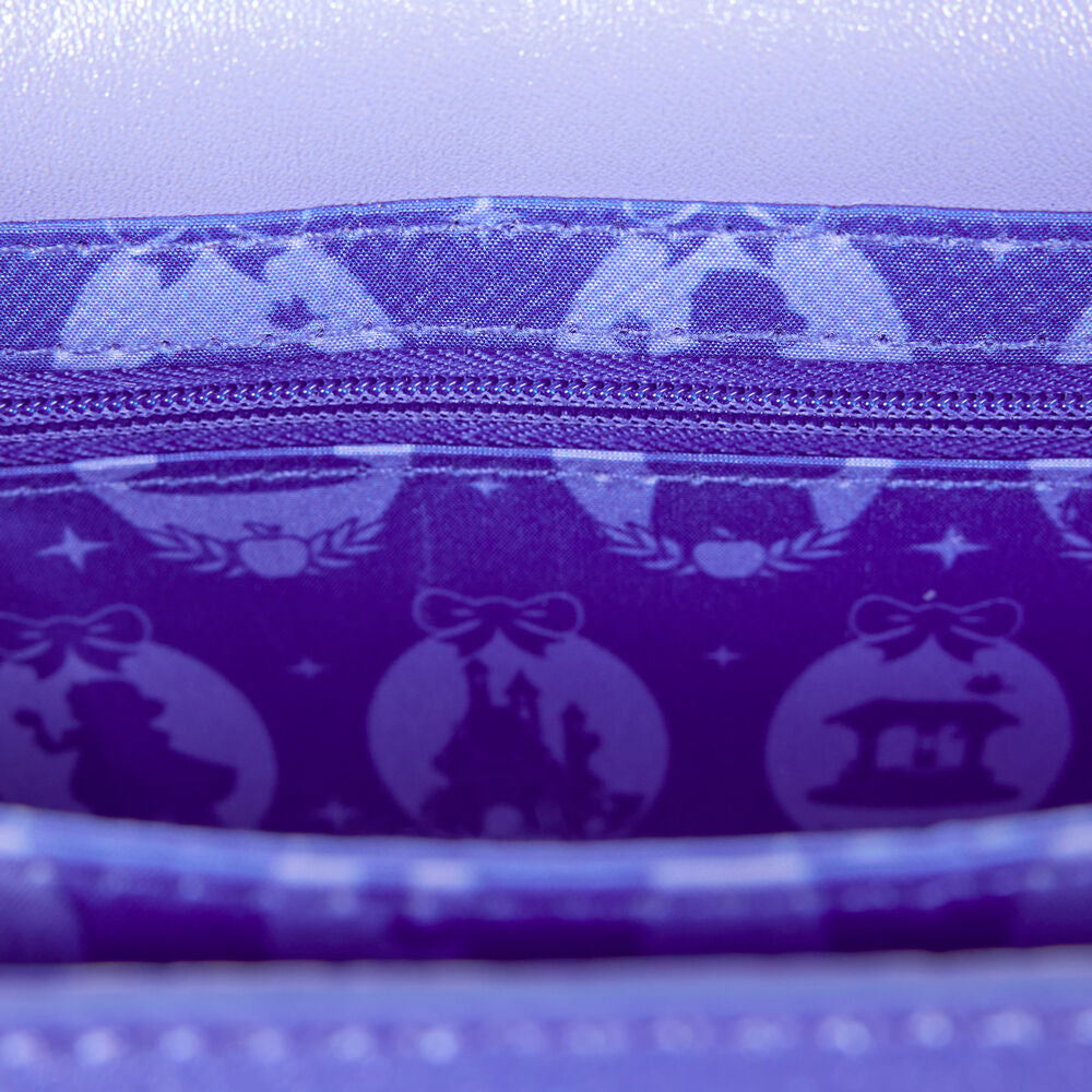 Vue intérieure du sac épaule Loungefly Blanche-Neige montrant l'espace de rangement et la finition soignée