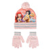 Ensemble bonnet et gants Princesse Disney CERDÁ, vue rapprochée du bonnet rose avec motif de princesse, idéal pour l'hiver.