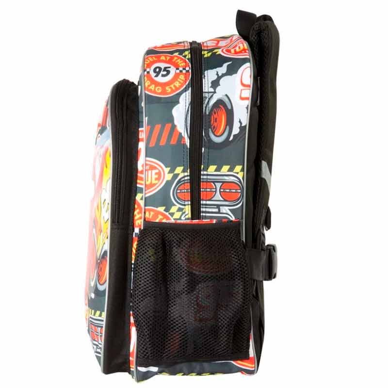 Détail du porte-bouteille en filet sur le côté du sac à dos Disney Pixar Cars Pistons