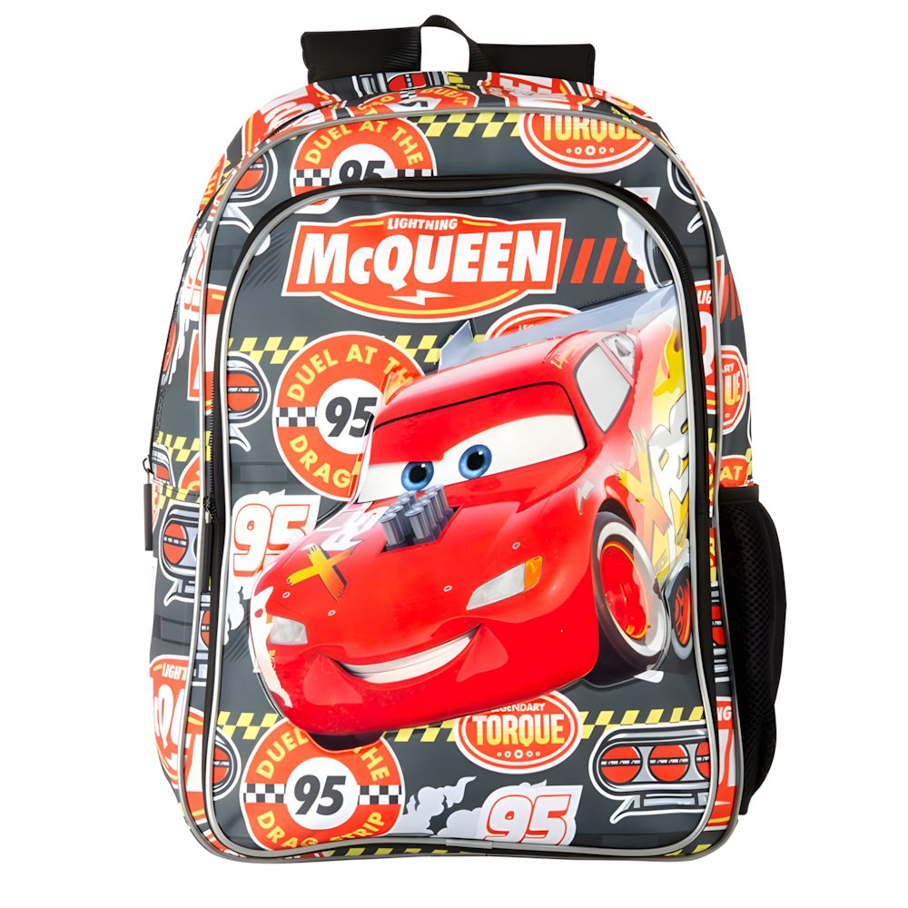 Vue arrière du sac à dos PERONA Cars Pistons avec bretelles ajustables confortables