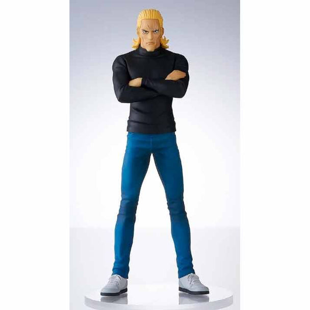 Profil gauche de la figurine King One Punch Man Pop Up Parade montrant les détails du visage et costume
