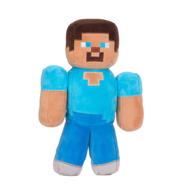 Peluche Minecraft Steve de 30cm en position debout avec détails pixelisés, marque PLAY BY PLAY.