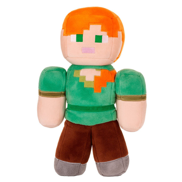 Peluche Minecraft Alex de 30 cm signée PLAY BY PLAY, vue de face avec détails fidèles au personnage.