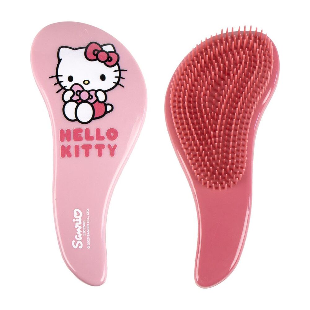 Brosse démêlante Hello Kitty CERDÁ vue de face avec design rose et blanc, idéale pour cheveux sensibles