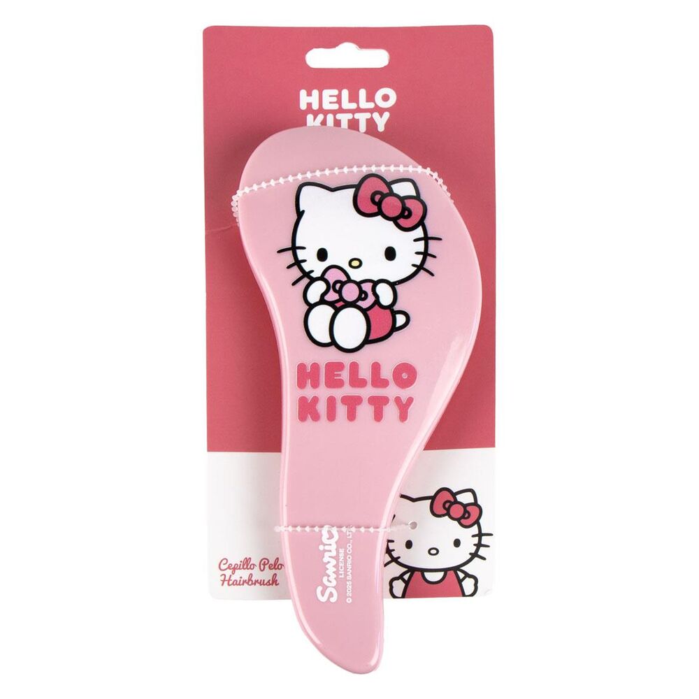 Détail de la brosse Hello Kitty CERDÁ montrant les picots en plastique et la poignée ergonomique