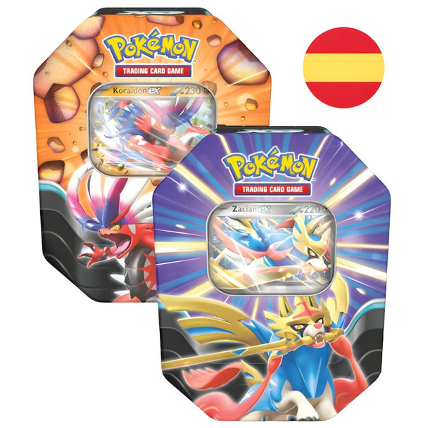 Carte Pokémon Zacian ex Koraidon ex en espagnol de la marque BANDAI, vue détaillée du recto avec illustrations colorées.