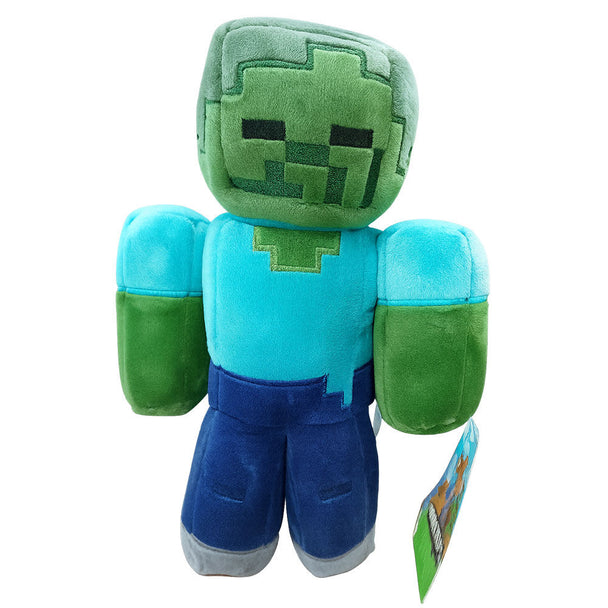 Peluche Minecraft Zombie de 30cm vue de face, jouet officiel PLAY BY PLAY avec détails fidèles au jeu.
