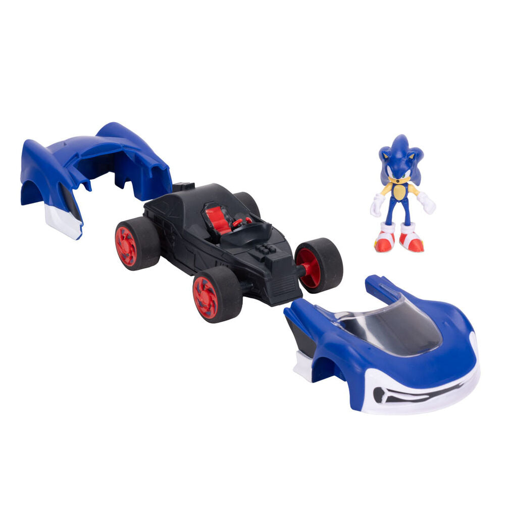 Plusieurs véhicules Sonic the Hedgehog alignés montrant les options de personnalisation