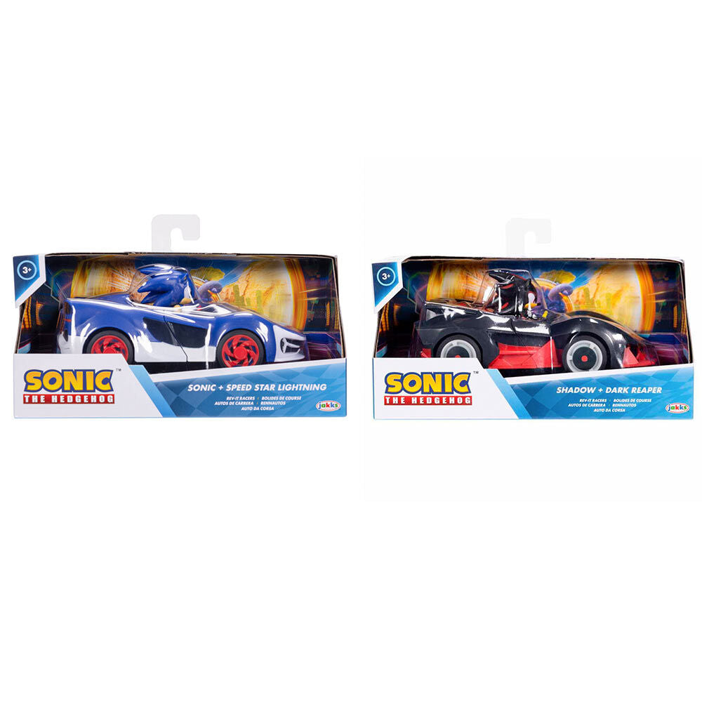 Véhicule Sonic the Hedgehog assorti vue de face avec figurine 7cm posée dessus