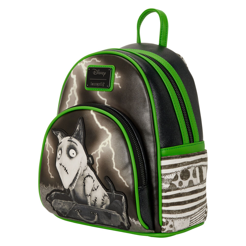 Vue latérale du sac à dos Loungefly Disney Sparky Frankenweenie montrant la bandoulière réglable