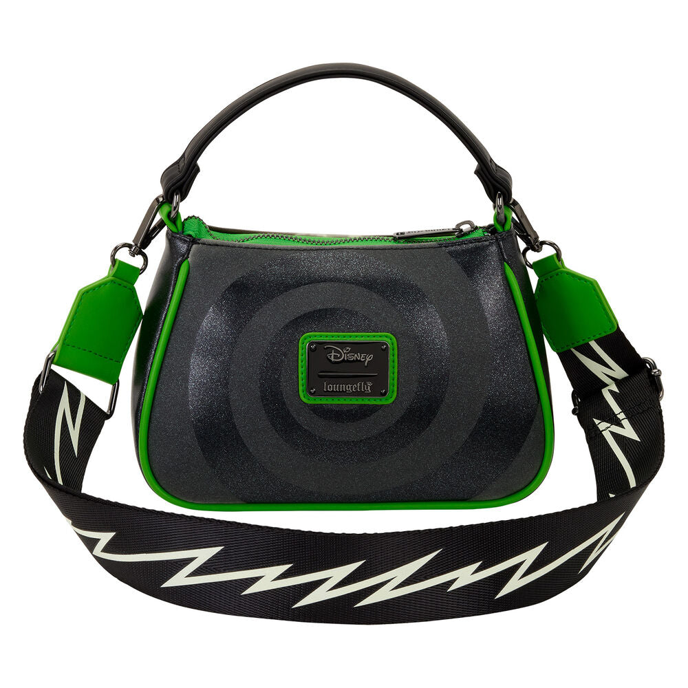 Sac Loungefly Disney Frankenweenie Sparky illuminé dans le noir montrant son effet glow in the dark