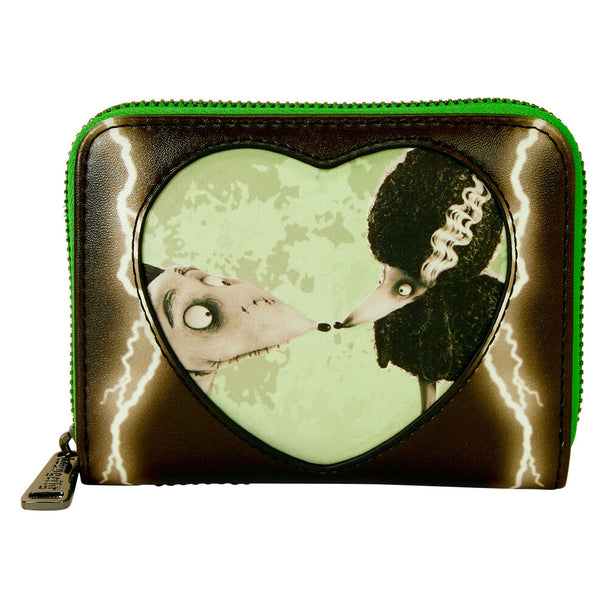 Vue avant du portefeuille Loungefly Disney Frankenweenie Sparky en simili cuir avec détails lumineux