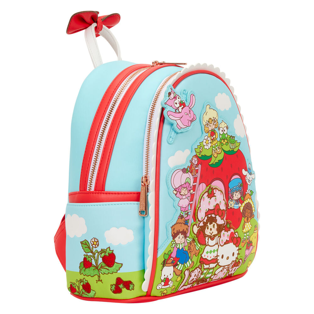 Gros plan sur les curseurs Kuromi et les détails brodés du sac à dos Loungefly édition limitée