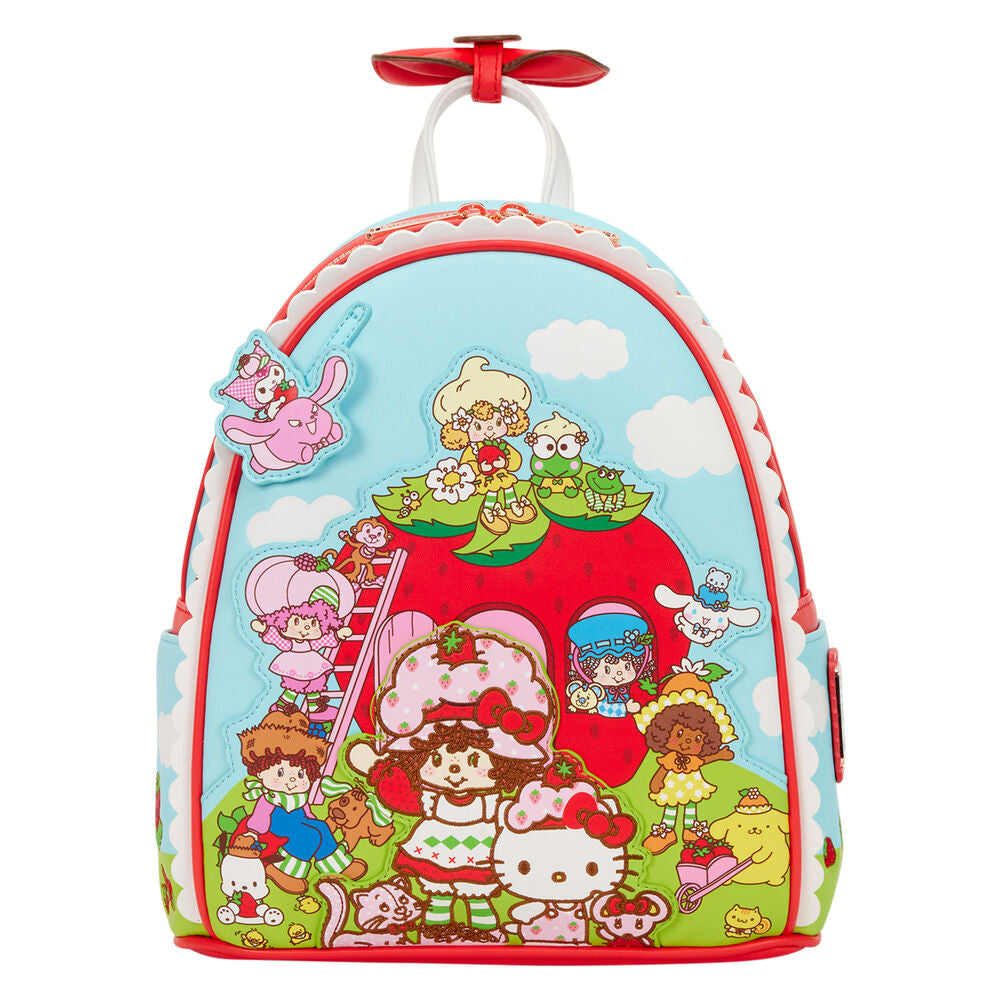 Sac à dos Loungefly Hello Kitty & Friends x Strawberry Shortcake en cuir synthétique avec nœud 3D et détails imprimés