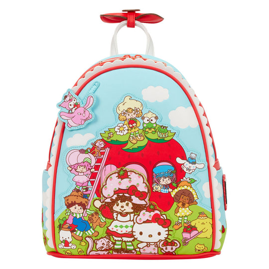 Sac à dos Loungefly Hello Kitty & Friends x Strawberry Shortcake en cuir synthétique avec nœud 3D et détails imprimés