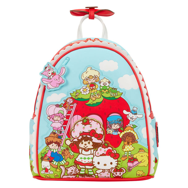 Sac à dos Loungefly Hello Kitty & Friends x Strawberry Shortcake en cuir synthétique avec nœud 3D et détails imprimés