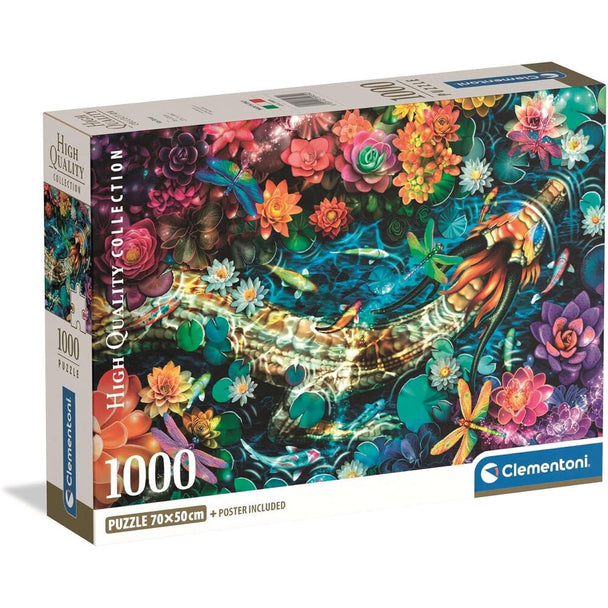 Boîte du puzzle Koi River 1000 pièces CLEMENTONI montrant la taille finale de 70x50 cm