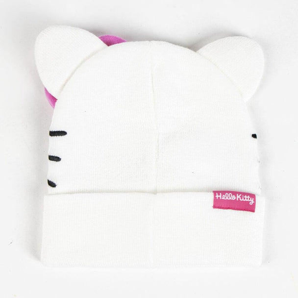 Bonnet Hello Kitty CERDÁ, vue de face, montrant le visage souriant de Hello Kitty avec son noeud rose emblématique.