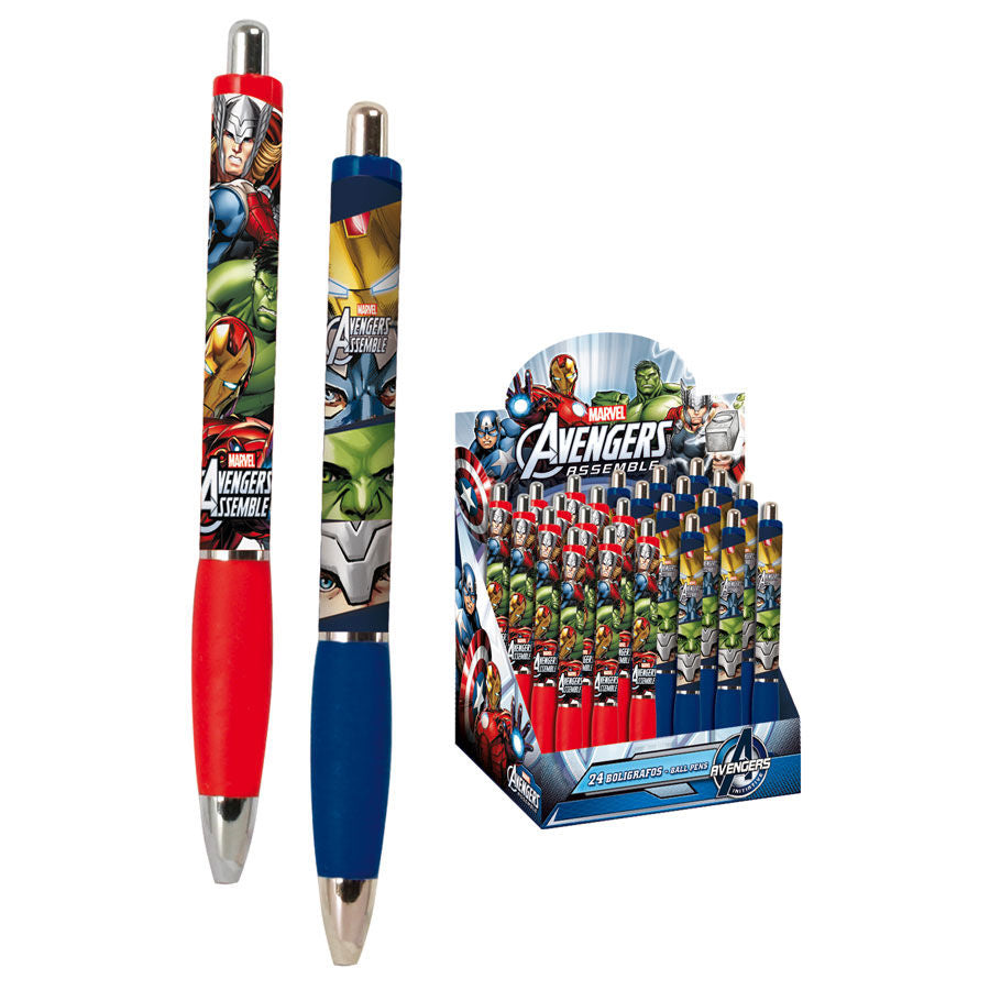 Stylo à bille Avengers Marvel Team avec motifs des super-héros Marvel, produit par PERONA, présenté sur fond blanc.