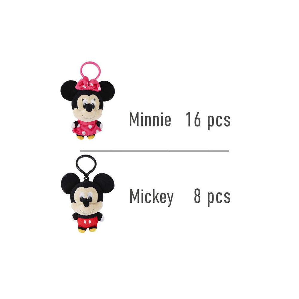 Porte-clés peluche Disney représentant Minnie Mouse avec son nœud rose signature, un accessoire mignon et coloré pour les amateurs de l'univers Disney.