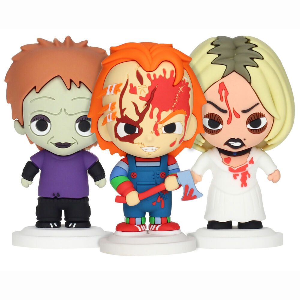 Set complet de 3 figurines Chucky Pokis de 7cm par SD TOYS, vues de face.
