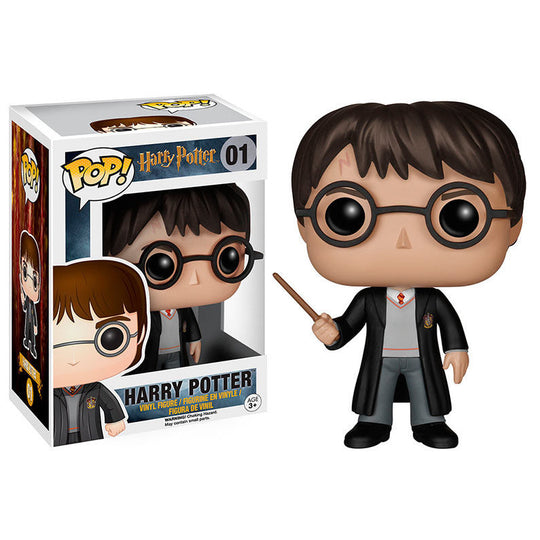 Détail de la figurine POP Harry Potter Gryffindor montrant les couleurs et écusson de la maison