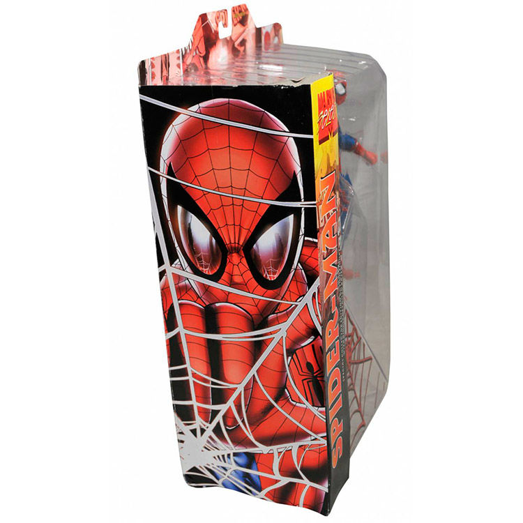 Figurine Spiderman posée avec un fond neutre mettant en valeur ses couleurs vives