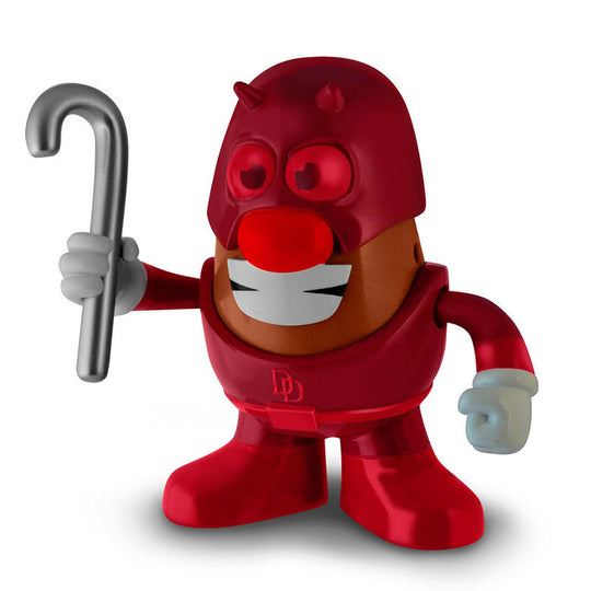 Vue de face de la figurine Mr. Potato Daredevil Marvel de 17 cm avec détails précis et couleurs vives.