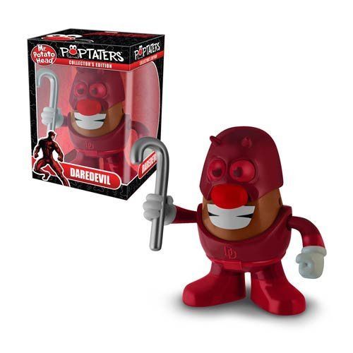 Photo rapprochée des accessoires et du visage de Mr. Potato Daredevil, mettant en valeur les finitions.