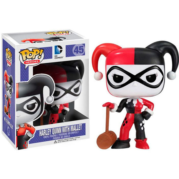 Figurine exclusive Funko Pop de Harley Quinn avec maillet, taille 9cm, parfaite pour collectionneurs DC Comics.