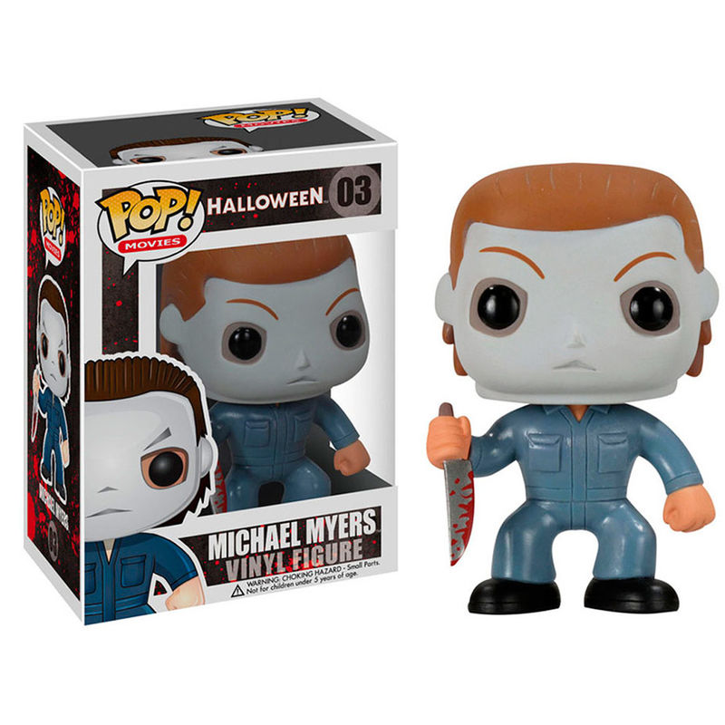 Figurine POP Michael Myers FUNKO de 9 cm vue de face avec son masque blanc emblématique et sa tenue sombre.