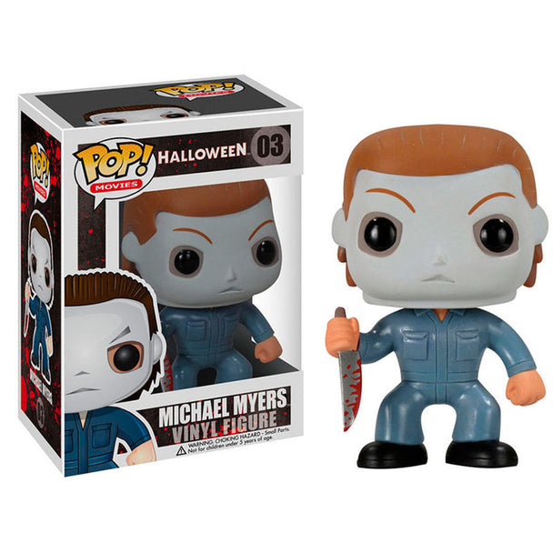 Figurine POP Michael Myers FUNKO de 9 cm vue de face avec son masque blanc emblématique et sa tenue sombre.