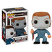 Figurine POP Michael Myers FUNKO de 9 cm vue de face avec son masque blanc emblématique et sa tenue sombre.