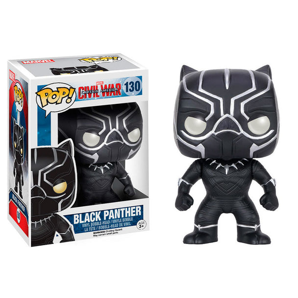 Figurine POP FUNKO Black Panther Marvel Civil War vue de face avec costume noir détaillé