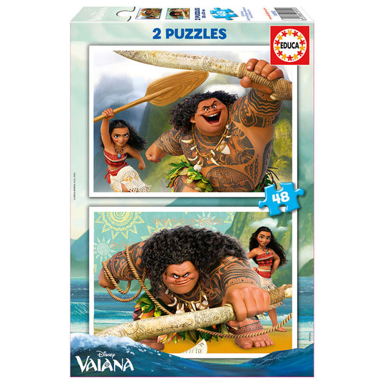 Puzzle Disney Vaiana 2x48 pièces EDUCA BORRAS avec illustrations colorées, dimensions 28x20 cm.