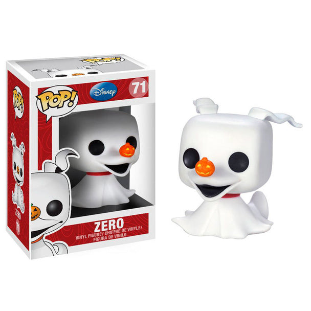 Figurine POP Funko de Zero, le chien fantôme de L'Étrange Noël de Monsieur Jack, vue de face dans sa boîte cadeau
