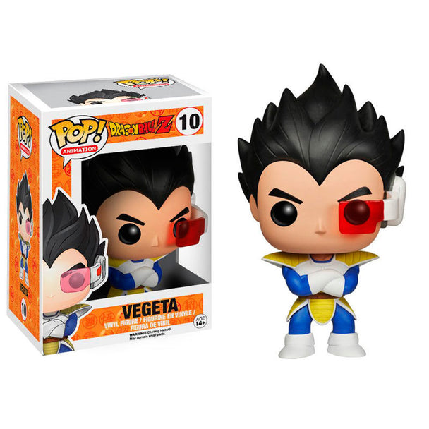Figurine POP Funko Dragon Ball Z Vegeta en vinyle de 10 cm dans sa boîte cadeau, vue de face avec détails précis.