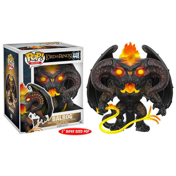 Figurine Funko POP Balrog de 15 cm du Seigneur des Anneaux dans sa boîte cadeau, vue de face avec détails précis.