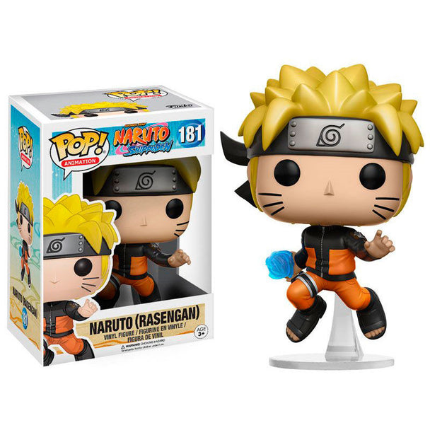 Figurine Funko POP de Naruto Shippuden mesurant 9 cm, représentant Naruto avec son attaque Rasegan, dans une boîte cadeau.