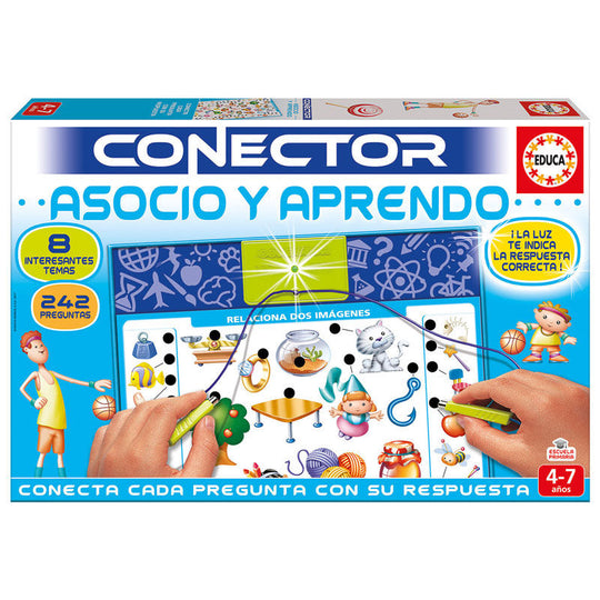 Jeu éducatif Spanish Associate and Learn Conector d'EDUCA BORRAS avec 8 feuilles et 242 questions pour enfants de 4 à 7 ans