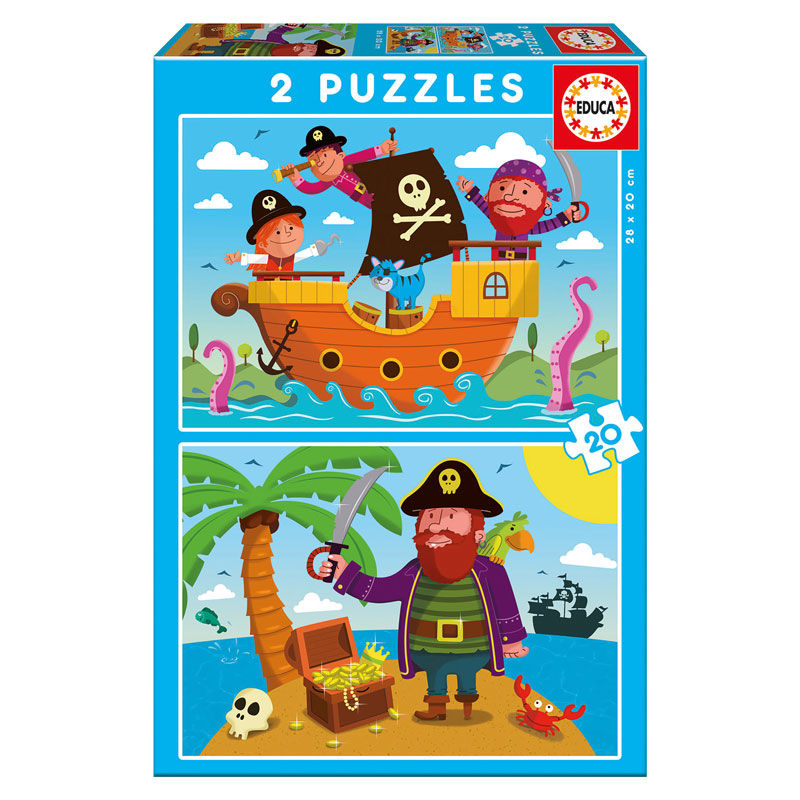Puzzle Pirates EDUCA BORRAS 2x20 pièces avec illustrations colorées et thème aventure pirate.