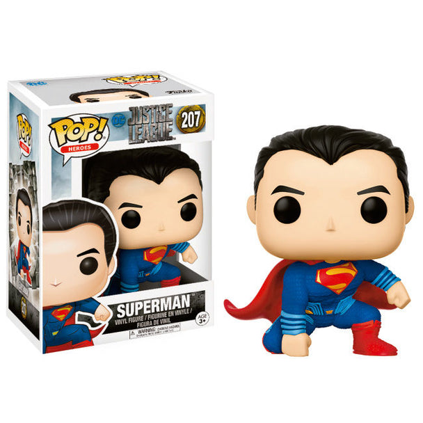 Figurine Funko POP de Superman en vinyle, issue du film Justice League, présentée dans sa boîte cadeau de 9 cm