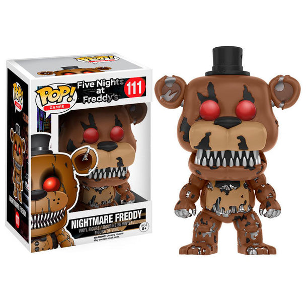 Figurine Funko POP Nightmare Freddy de Five Nights at Freddy's en vinyle, hauteur 9 cm, présentée dans sa boîte cadeau officielle.