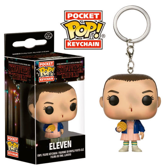 Porte-clés Pocket POP Stranger Things Eleven FUNKO avec un design fidèle et détaillé du personnage Eleven, accessoire idéal pour fans et collectionneurs.