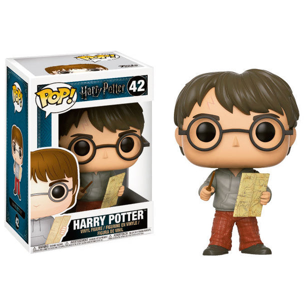 Figurine Funko POP de Harry Potter tenant la Carte du Maraudeur, présentée dans sa boîte cadeau officielle, hauteur 9 cm.