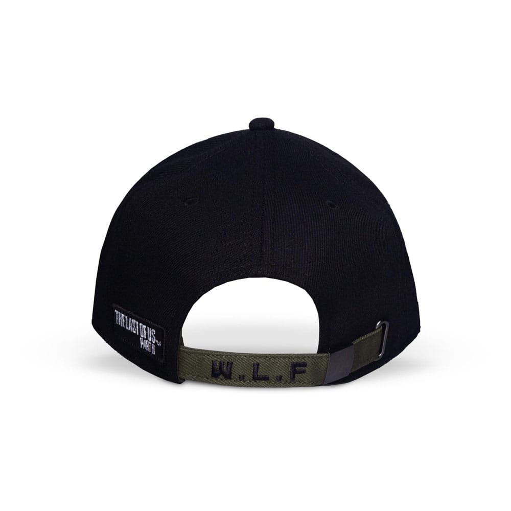 Détail du logo Wolf brodé sur la casquette The Last of Us 2 par Difuzed