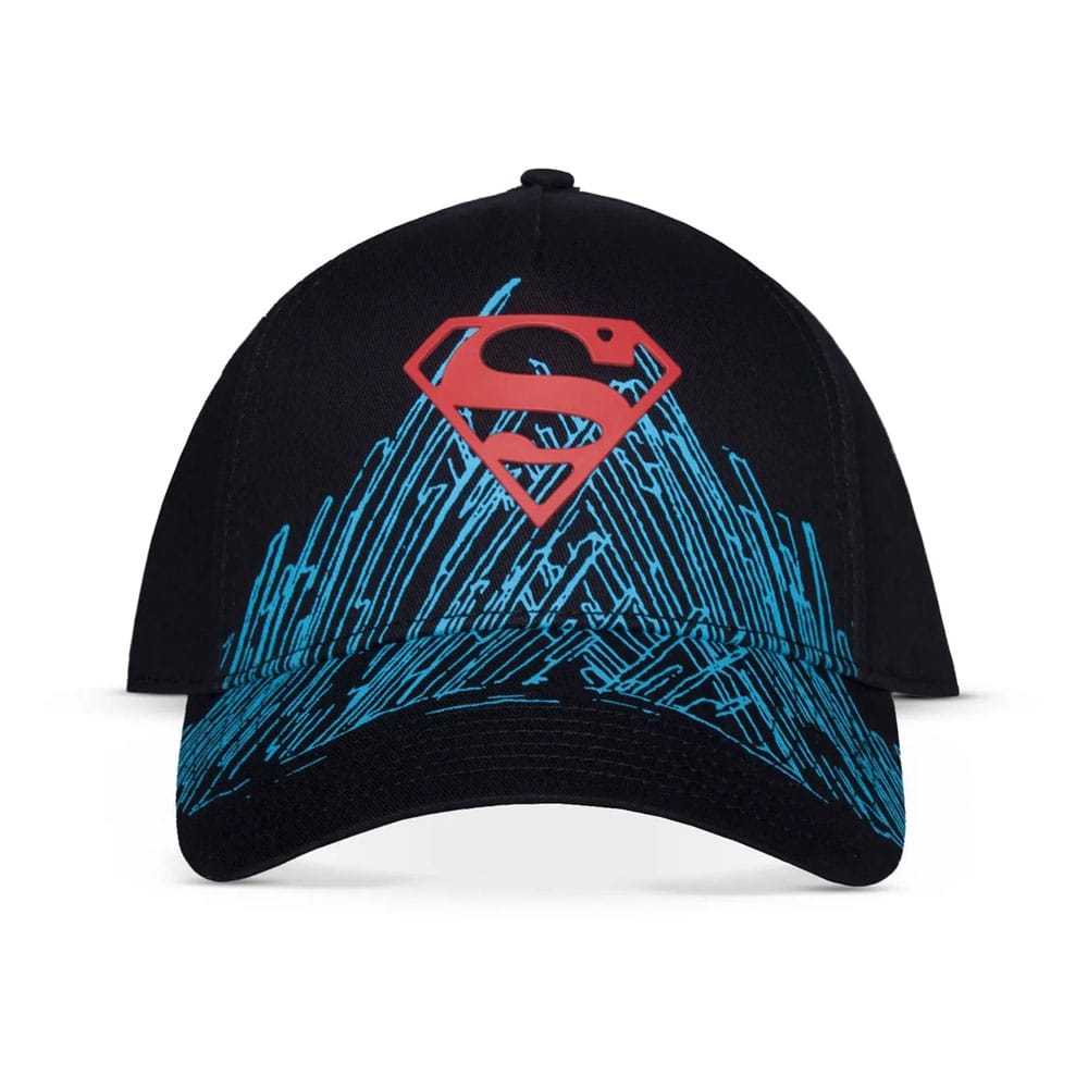 Casquette baseball Superman Logo Difuzed vue de face, logo emblématique rouge et jaune.