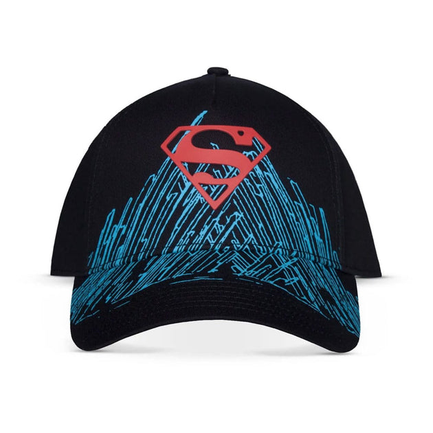 Casquette baseball Superman Logo Difuzed vue de face, logo emblématique rouge et jaune.