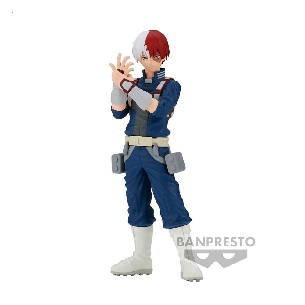 Figurine PVC officielle Shoto Todoroki de My Hero Academia Age of Heroes par Banpresto, montrant le personnage dans une pose dynamique.